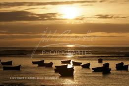 Image du Maroc Professionnelle de  Un fabuleux coucher de Soleil sur les rocher et les barques du port de Souiria Lekdima un village de pêcheurs, situé à 30 km au sud de Safi au Maroc. Ce merveilleux site réuni la mer la forêt et l'embouchure du fleuve Tensift avec l'océan Atlantique, Vendredi 14 Avril 2006. (Photo / Abdeljalil Bounhar)





 